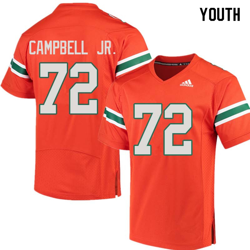 Youth Miami Hurricanes #72 John Campbell Jr. College Football Jerseys Sale-Orange